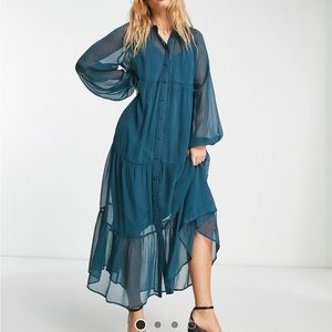 ASOS DESIGN Tiered Button Up Maxi Shirt Dress in Teal